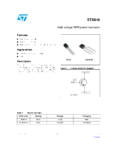 ST stx616  . Electronic Components Datasheets Active components Transistors ST stx616.pdf