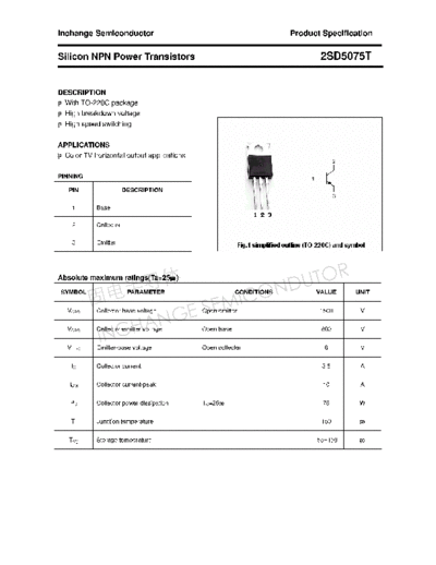 Inchange Semiconductor 2sd5075t  . Electronic Components Datasheets Active components Transistors Inchange Semiconductor 2sd5075t.pdf