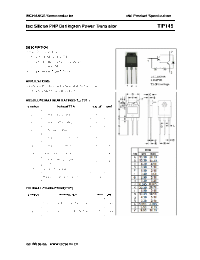 Inchange Semiconductor tip145  . Electronic Components Datasheets Active components Transistors Inchange Semiconductor tip145.pdf