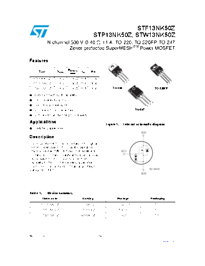 ST f13nk50z  p13nk50z  w13nk50z  . Electronic Components Datasheets Active components Transistors ST stf13nk50z_stp13nk50z_stw13nk50z.pdf