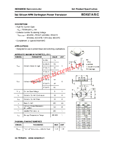 Inchange Semiconductor bdx87 a b c  . Electronic Components Datasheets Active components Transistors Inchange Semiconductor bdx87_a_b_c.pdf