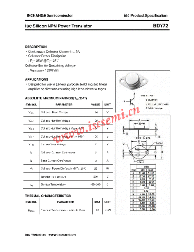 . Electronic Components Datasheets bdy72  . Electronic Components Datasheets Active components Transistors Inchange Semiconductor bdy72.pdf