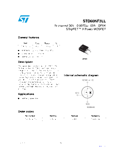 ST std60nf3ll  . Electronic Components Datasheets Active components Transistors ST std60nf3ll.pdf