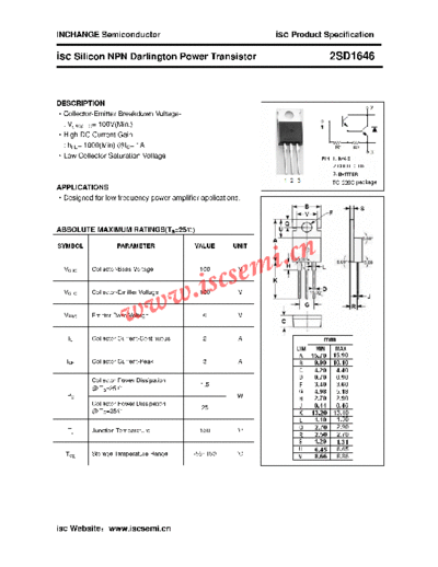 Inchange Semiconductor 2sd1646  . Electronic Components Datasheets Active components Transistors Inchange Semiconductor 2sd1646.pdf