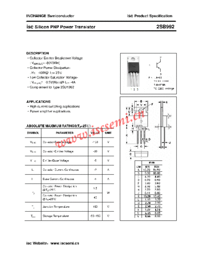 Inchange Semiconductor 2sb992  . Electronic Components Datasheets Active components Transistors Inchange Semiconductor 2sb992.pdf