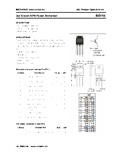 Inchange Semiconductor buv48  . Electronic Components Datasheets Active components Transistors Inchange Semiconductor buv48.pdf