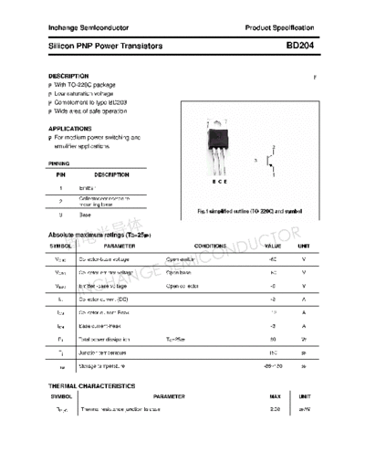 . Electronic Components Datasheets bd204  . Electronic Components Datasheets Active components Transistors Inchange Semiconductor bd204.pdf