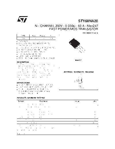 ST y60na20  . Electronic Components Datasheets Active components Transistors ST sty60na20.pdf