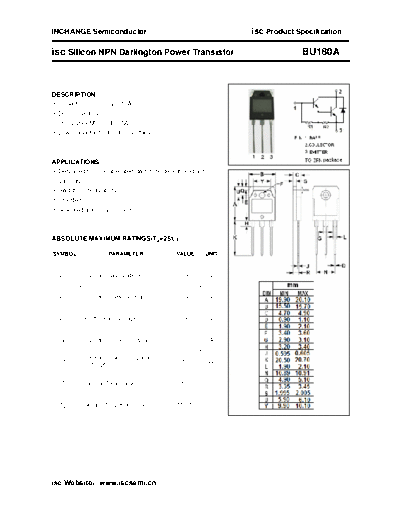 Inchange Semiconductor bu180a  . Electronic Components Datasheets Active components Transistors Inchange Semiconductor bu180a.pdf