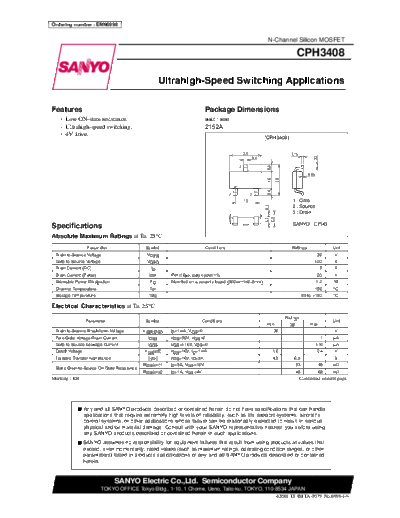 Sanyo cph3408  . Electronic Components Datasheets Active components Transistors Sanyo cph3408.pdf