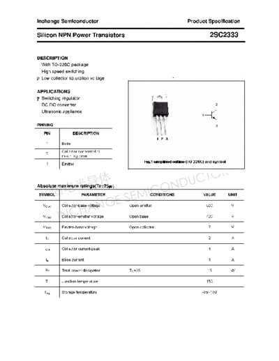 Inchange Semiconductor 2sc2333  . Electronic Components Datasheets Active components Transistors Inchange Semiconductor 2sc2333.pdf