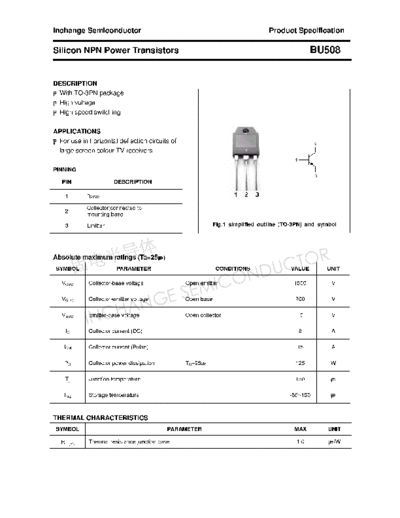 Inchange Semiconductor bu508  . Electronic Components Datasheets Active components Transistors Inchange Semiconductor bu508.pdf