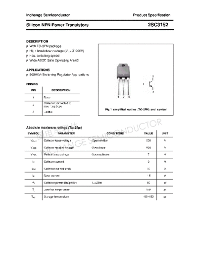Inchange Semiconductor 2sc3152  . Electronic Components Datasheets Active components Transistors Inchange Semiconductor 2sc3152.pdf