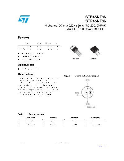 ST stb45nf06 stp45nf06  . Electronic Components Datasheets Active components Transistors ST stb45nf06_stp45nf06.pdf