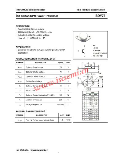Inchange Semiconductor bdy73  . Electronic Components Datasheets Active components Transistors Inchange Semiconductor bdy73.pdf