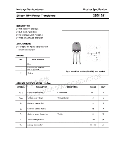 Inchange Semiconductor 2sd1291  . Electronic Components Datasheets Active components Transistors Inchange Semiconductor 2sd1291.pdf