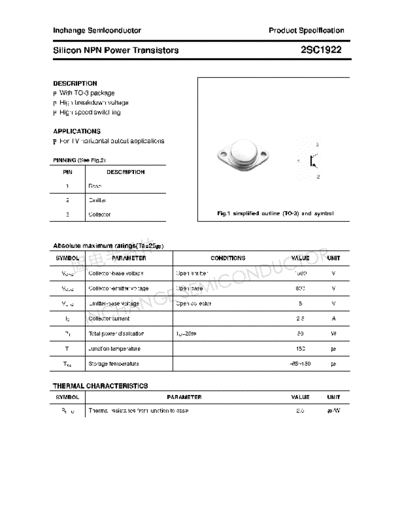 Inchange Semiconductor 2sc1922  . Electronic Components Datasheets Active components Transistors Inchange Semiconductor 2sc1922.pdf