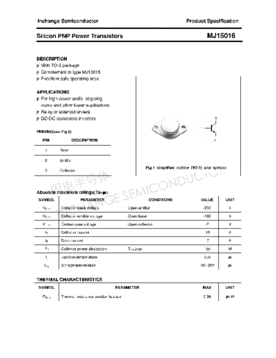 Inchange Semiconductor mj15016  . Electronic Components Datasheets Active components Transistors Inchange Semiconductor mj15016.pdf