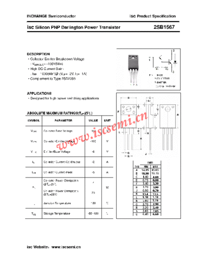 Inchange Semiconductor 2sb1567  . Electronic Components Datasheets Active components Transistors Inchange Semiconductor 2sb1567.pdf
