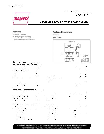 Sanyo 2sk2316  . Electronic Components Datasheets Active components Transistors Sanyo 2sk2316.pdf