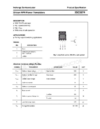 Inchange Semiconductor 2sc3874  . Electronic Components Datasheets Active components Transistors Inchange Semiconductor 2sc3874.pdf