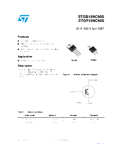 . Electronic Components Datasheets stgb19nc60s stgp19nc60s  . Electronic Components Datasheets Active components Transistors ST stgb19nc60s_stgp19nc60s.pdf