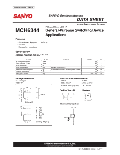 Sanyo mch6344  . Electronic Components Datasheets Active components Transistors Sanyo mch6344.pdf