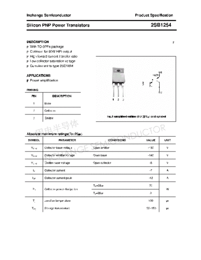 Inchange Semiconductor 2sb1254  . Electronic Components Datasheets Active components Transistors Inchange Semiconductor 2sb1254.pdf