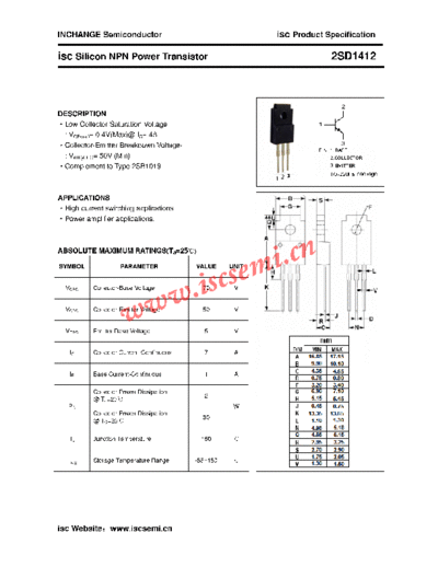 Inchange Semiconductor 2sd1412  . Electronic Components Datasheets Active components Transistors Inchange Semiconductor 2sd1412.pdf
