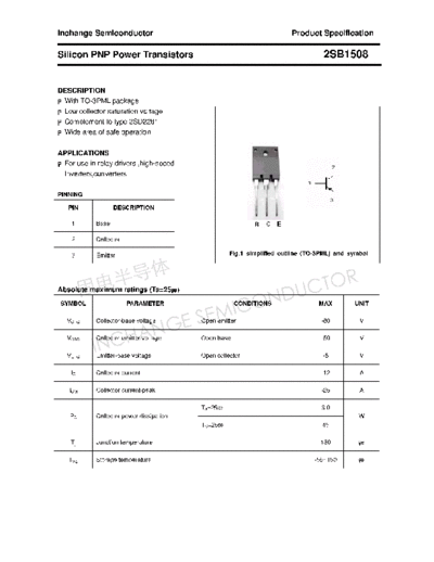 Inchange Semiconductor 2sb1508  . Electronic Components Datasheets Active components Transistors Inchange Semiconductor 2sb1508.pdf