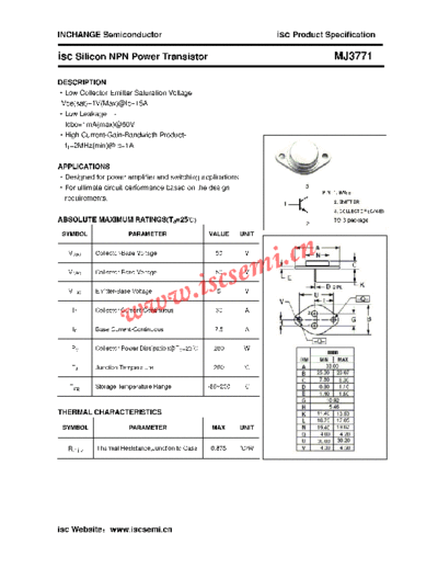 Inchange Semiconductor mj3771  . Electronic Components Datasheets Active components Transistors Inchange Semiconductor mj3771.pdf