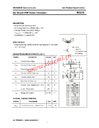 Inchange Semiconductor bd316  . Electronic Components Datasheets Active components Transistors Inchange Semiconductor bd316.pdf