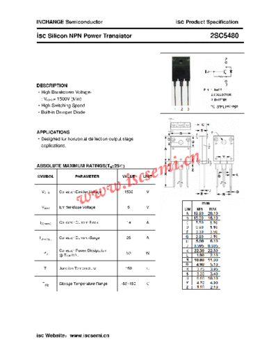 Inchange Semiconductor 2sc5480  . Electronic Components Datasheets Active components Transistors Inchange Semiconductor 2sc5480.pdf