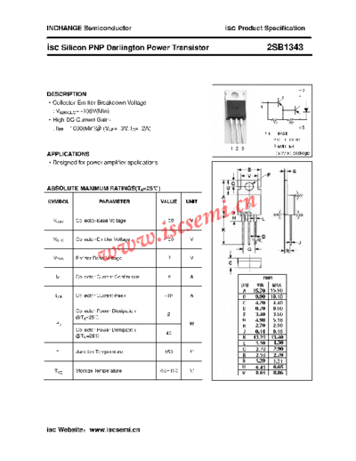Inchange Semiconductor 2sb1343  . Electronic Components Datasheets Active components Transistors Inchange Semiconductor 2sb1343.pdf