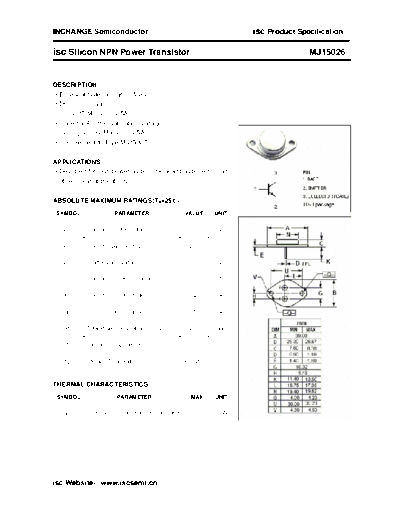 Inchange Semiconductor mj15026  . Electronic Components Datasheets Active components Transistors Inchange Semiconductor mj15026.pdf