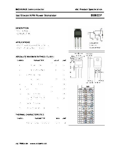 Inchange Semiconductor bu932p  . Electronic Components Datasheets Active components Transistors Inchange Semiconductor bu932p.pdf