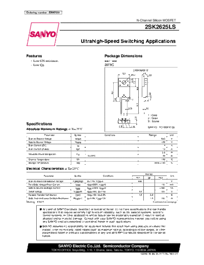 Sanyo 2sk2625ls  . Electronic Components Datasheets Active components Transistors Sanyo 2sk2625ls.pdf