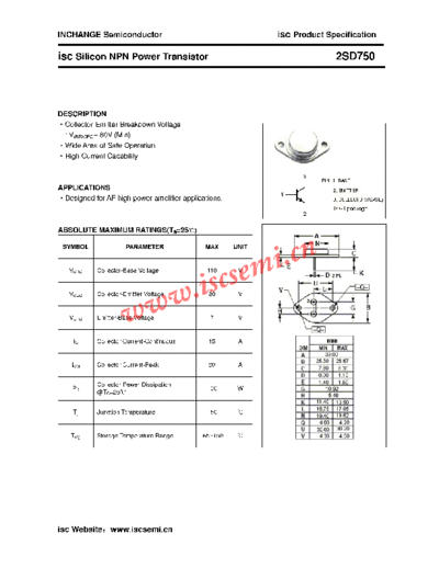 Inchange Semiconductor 2sd750  . Electronic Components Datasheets Active components Transistors Inchange Semiconductor 2sd750.pdf