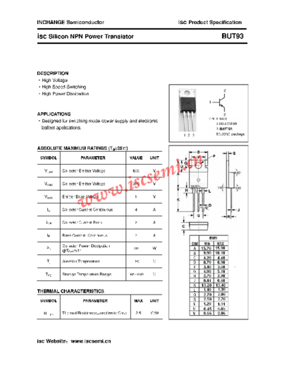 Inchange Semiconductor but93  . Electronic Components Datasheets Active components Transistors Inchange Semiconductor but93.pdf