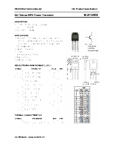 Inchange Semiconductor mjh16008  . Electronic Components Datasheets Active components Transistors Inchange Semiconductor mjh16008.pdf