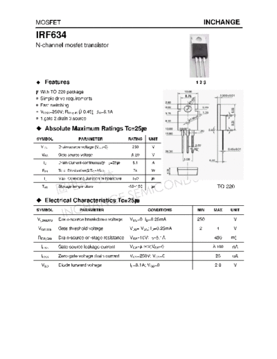 Inchange Semiconductor irf634  . Electronic Components Datasheets Active components Transistors Inchange Semiconductor irf634.pdf