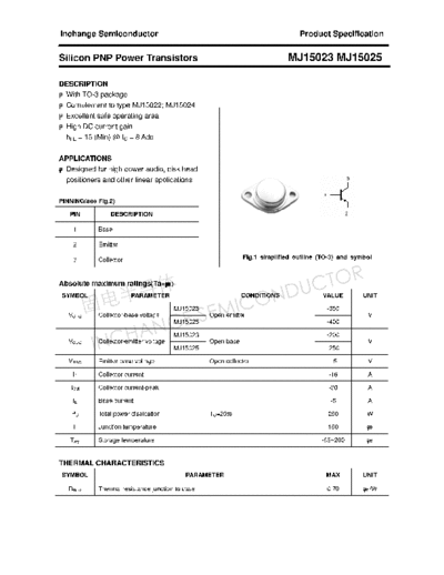 Inchange Semiconductor mj15023 mj15025  . Electronic Components Datasheets Active components Transistors Inchange Semiconductor mj15023_mj15025.pdf