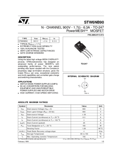 ST stw6nb90  . Electronic Components Datasheets Active components Transistors ST stw6nb90.pdf