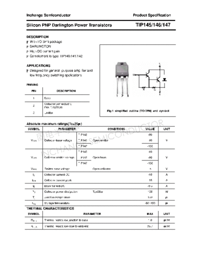 Inchange Semiconductor tip145 146 147  . Electronic Components Datasheets Active components Transistors Inchange Semiconductor tip145_146_147.pdf