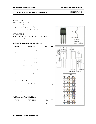 Inchange Semiconductor buw132 a  . Electronic Components Datasheets Active components Transistors Inchange Semiconductor buw132_a.pdf