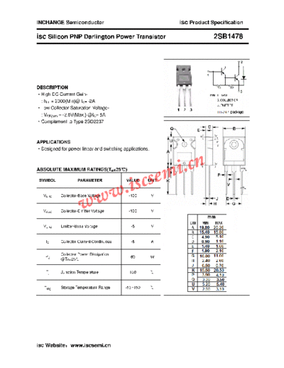 Inchange Semiconductor 2sb1478  . Electronic Components Datasheets Active components Transistors Inchange Semiconductor 2sb1478.pdf