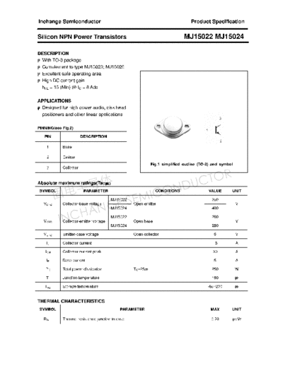 Inchange Semiconductor mj15022 mj15024  . Electronic Components Datasheets Active components Transistors Inchange Semiconductor mj15022_mj15024.pdf