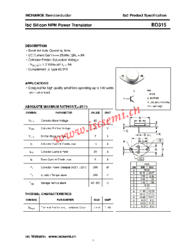 Inchange Semiconductor bd315  . Electronic Components Datasheets Active components Transistors Inchange Semiconductor bd315.pdf