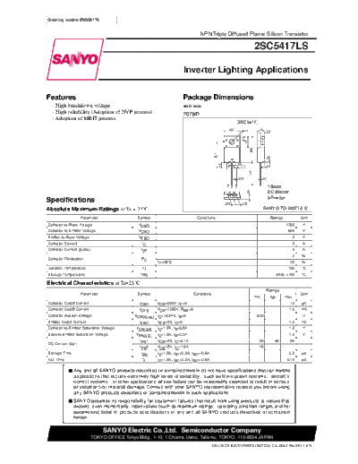 Sanyo 2sc5417ls  . Electronic Components Datasheets Active components Transistors Sanyo 2sc5417ls.pdf