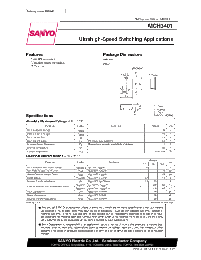 . Electronic Components Datasheets mch3401  . Electronic Components Datasheets Active components Transistors Sanyo mch3401.pdf